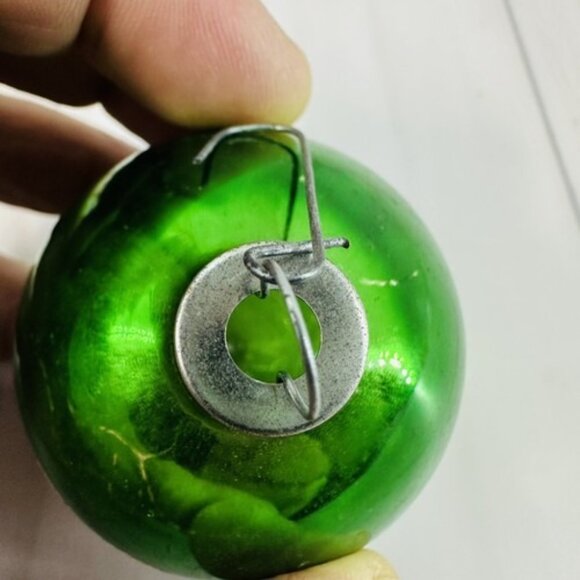 Christmas Tree Ornament Blown Glass Round Mica Hearts Green Ball 3" - Picture 14 of 16